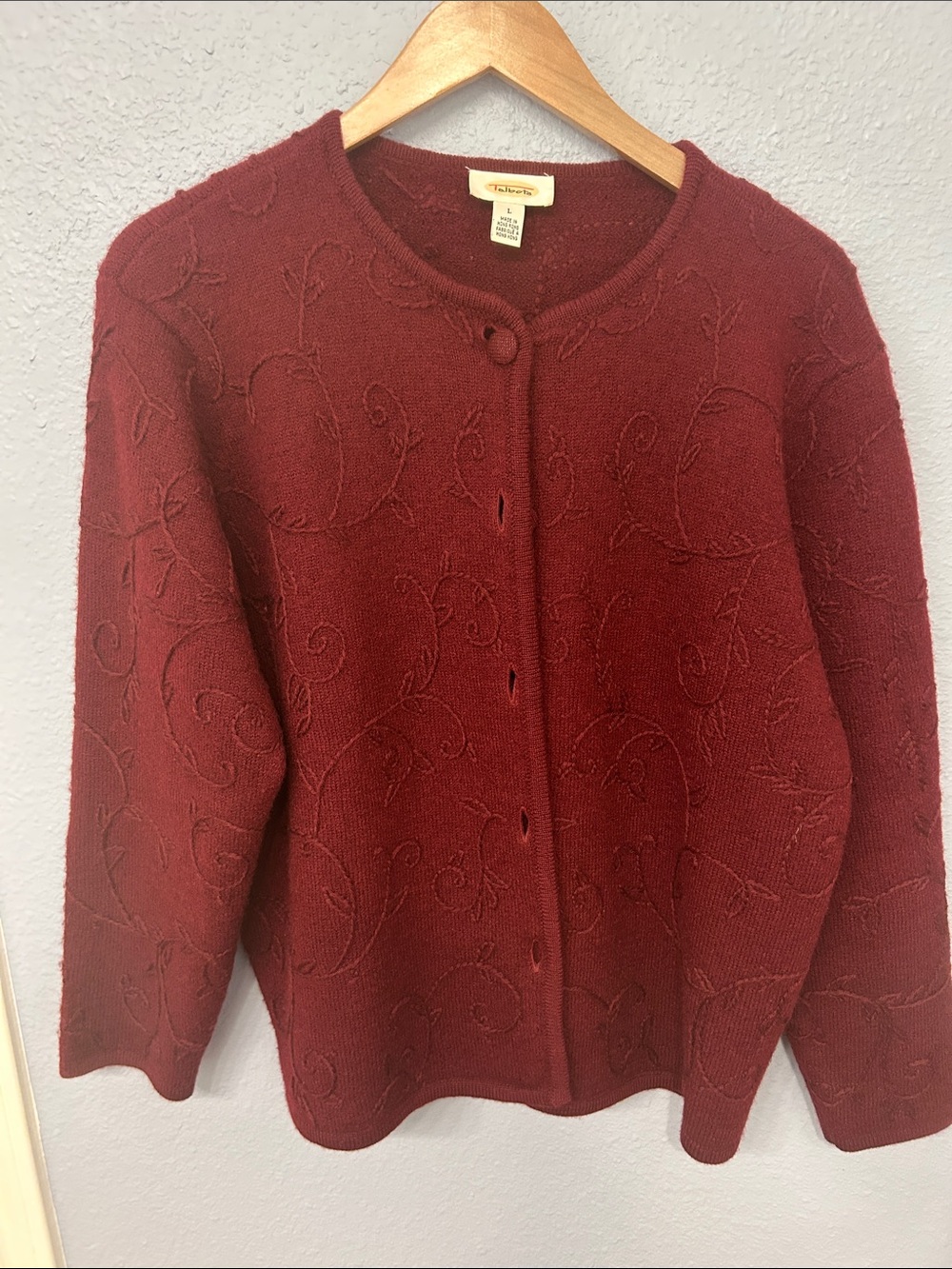 Talbots Wine Red Textured Button-Front Cardigan